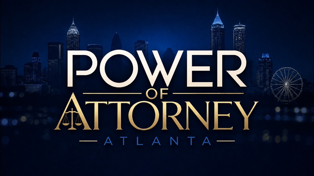 Power of Attorney: Atlanta title artwork from the official sizzle reel, against the Atlanta skyline